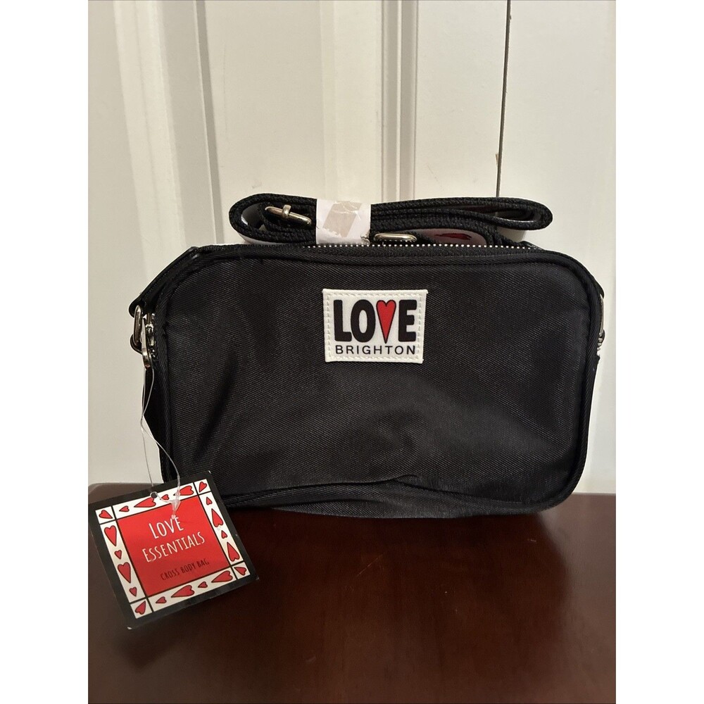 Brighton Love Black Zip Crossbody Bag w/ Detachable Strap, Heart Logo, Small